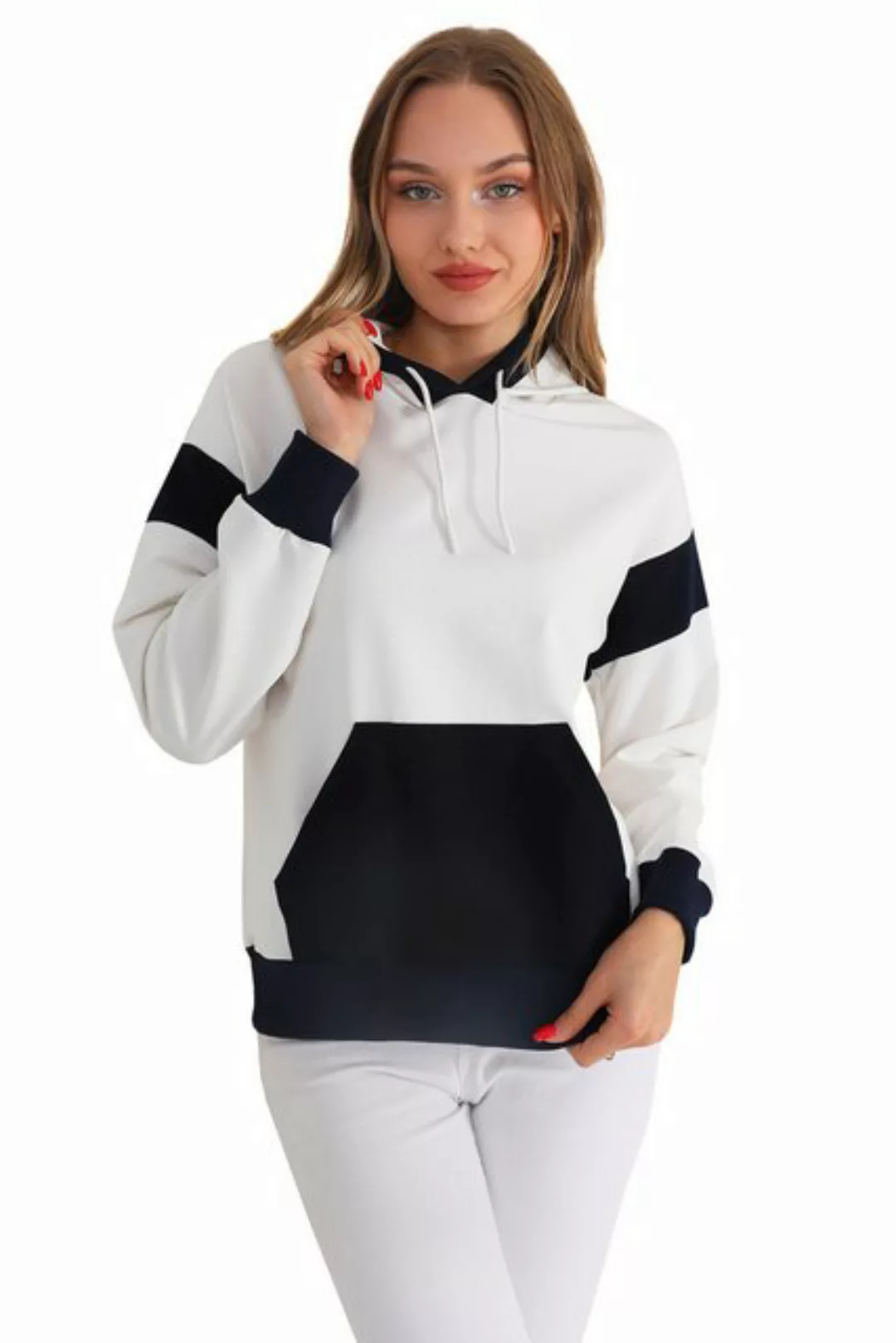 Bongual Kapuzensweatshirt Longsleeve Hoodie schwarz-weiß Kängurutasche günstig online kaufen