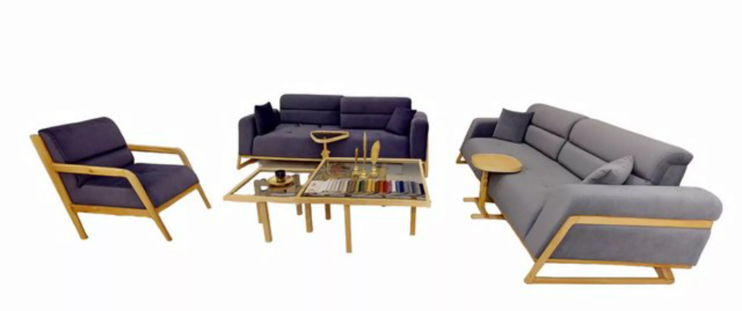 JVmoebel Sofa Blau-Graue Sitzgarnitur Moderne Couchen Designer 3-Sitzer Lux günstig online kaufen