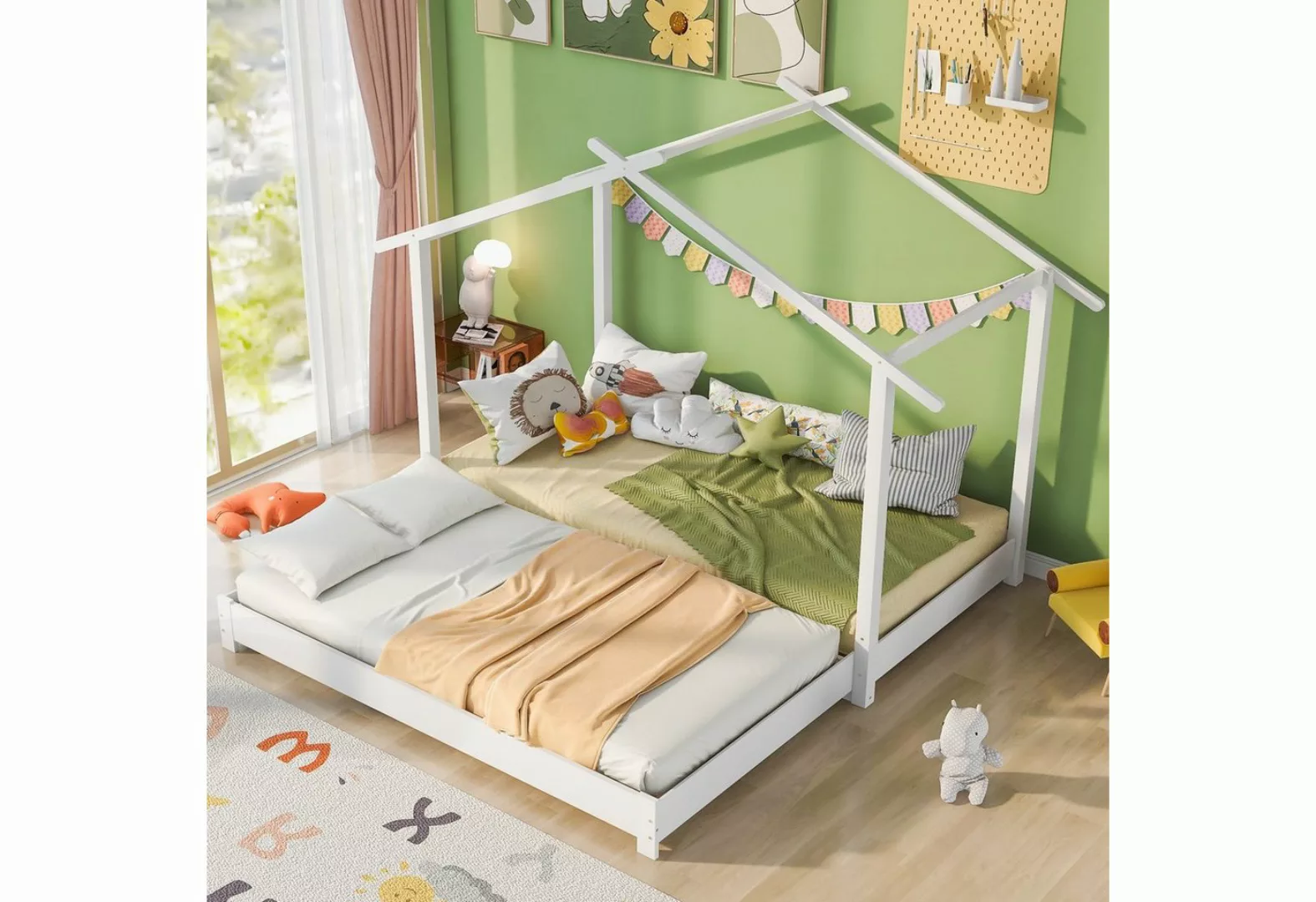 Gotagee Kinderbett Hausbett 90x190 Kinderbett Holzbett mit Ausziehbett Umba günstig online kaufen