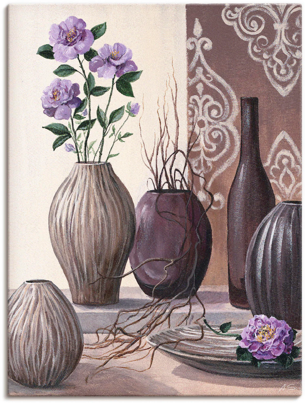 Artland Wandbild "Violette Rosen und braune Vasen", Vasen & Töpfe, (1 St.), günstig online kaufen