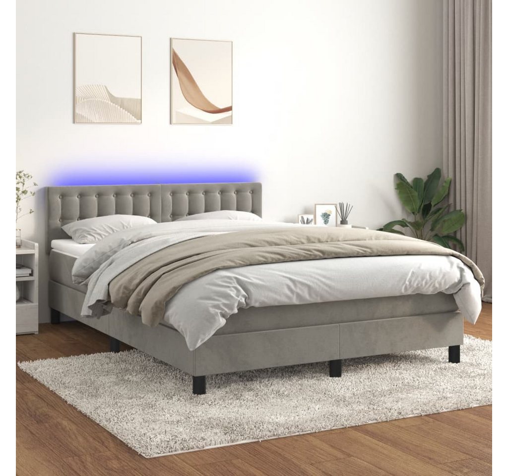 vidaXL Boxspringbett Boxspringbett mit Matratze LED Hellgrau 140x200 cm Sam günstig online kaufen