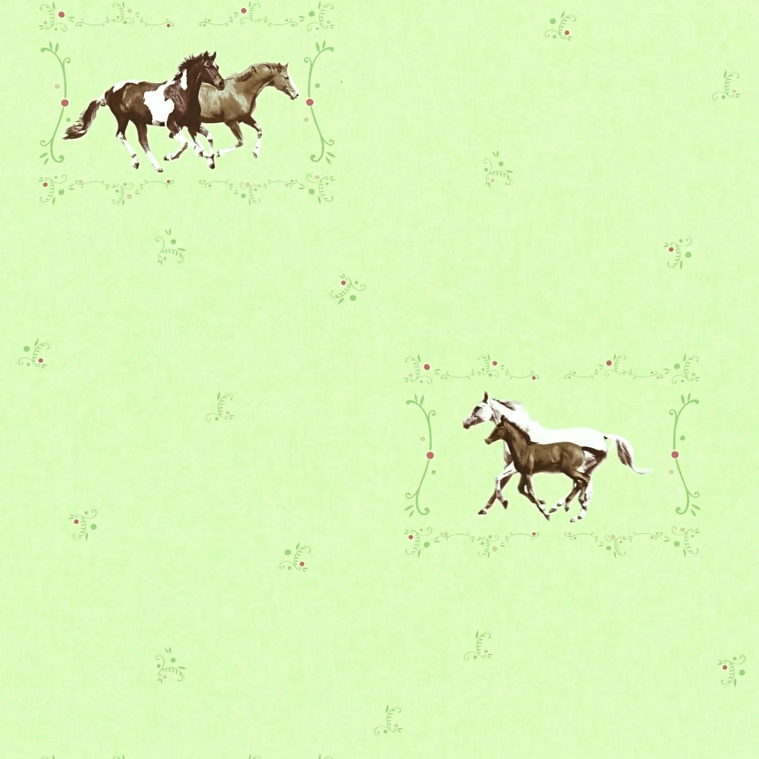 Bricoflor Pferde Tapete in Hellgrün Mädchentapete mit Tieren und Blumen Grü günstig online kaufen