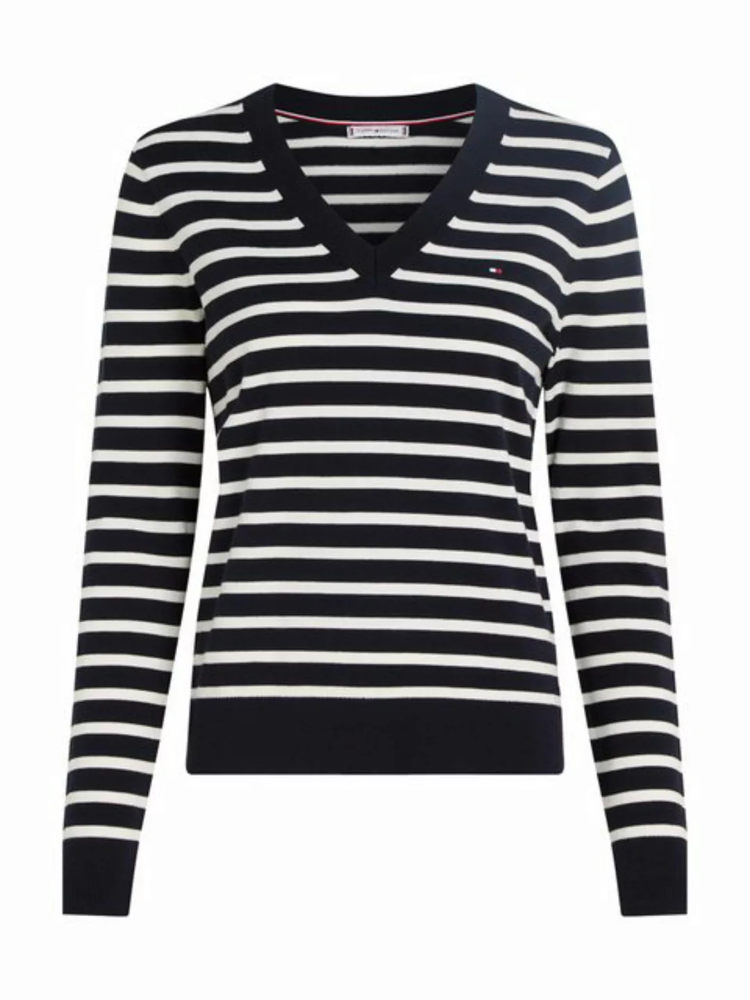 Tommy Hilfiger V-Ausschnitt-Pullover mit Logo-Stickerei günstig online kaufen