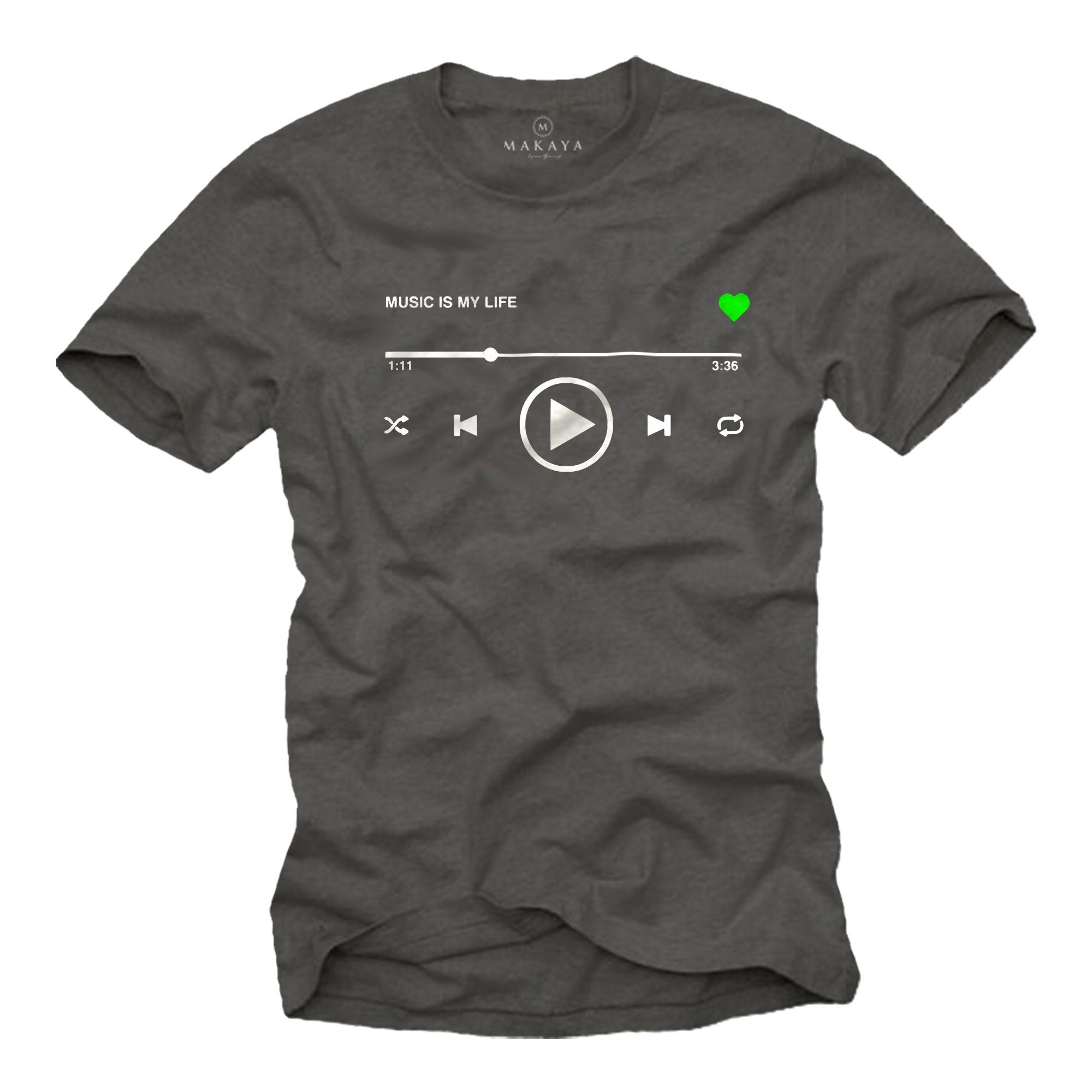 MAKAYA Print-Shirt Herren Motiv Musik Playlist günstig online kaufen