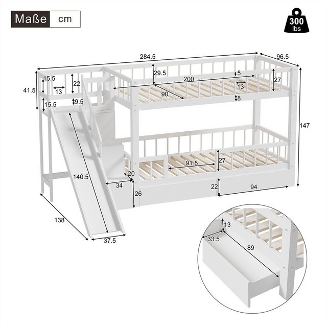 Sweiko Etagenbett (Doppelbett, multifunktionales Kinderbett, mit Rutsche un günstig online kaufen
