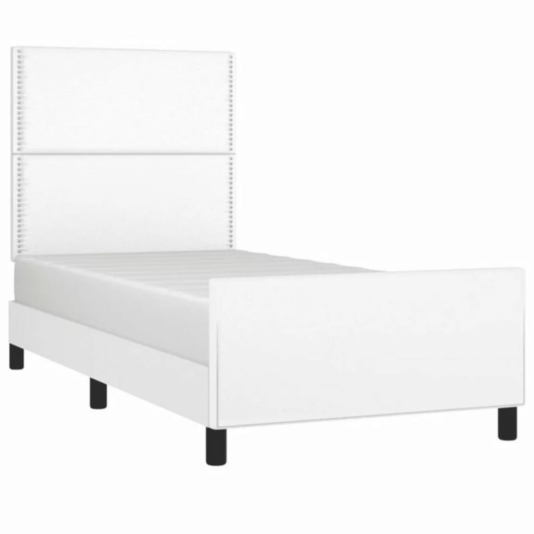 vidaXL Bett Bettgestell mit Kopfteil Weiß 90x190 cm Kunstleder günstig online kaufen