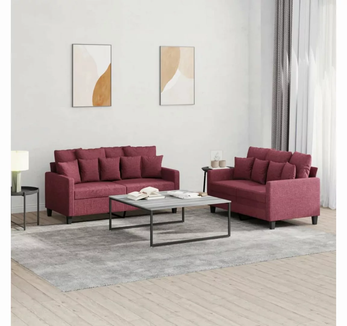 vidaXL Sofa Sofagarnitur Set mit Kissen Stoff, 2-tlg., Rot günstig online kaufen