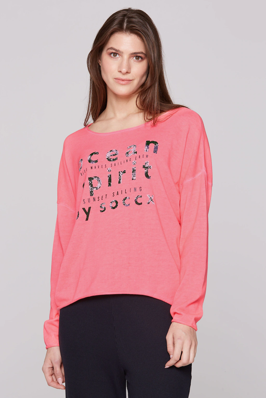 SOCCX Strickpullover SOCCX Oversized Pullover mit Wording Print in Blue (1- günstig online kaufen