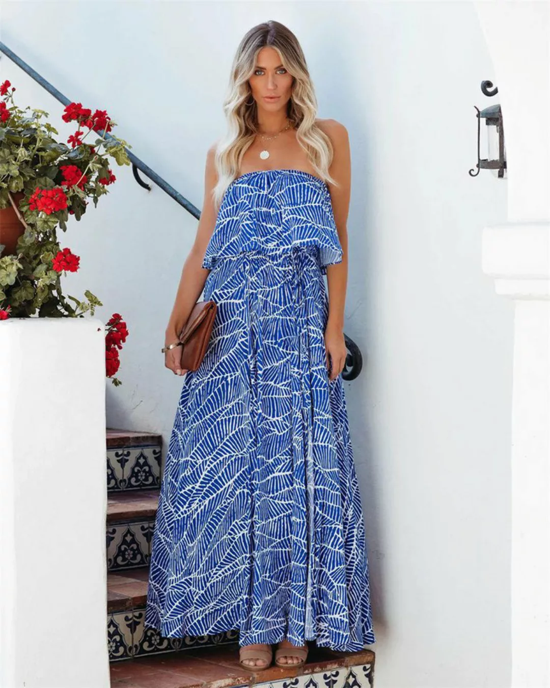RUZU UG Dirndl Elegantes Röcke Strandkleid gerüschtes Wickelkleid im Brustb günstig online kaufen