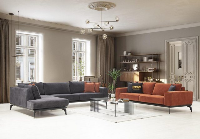 Xlmoebel Ecksofa Wohnzimmer-Set mit Designer-Dreisitzer und grauem Polster- günstig online kaufen