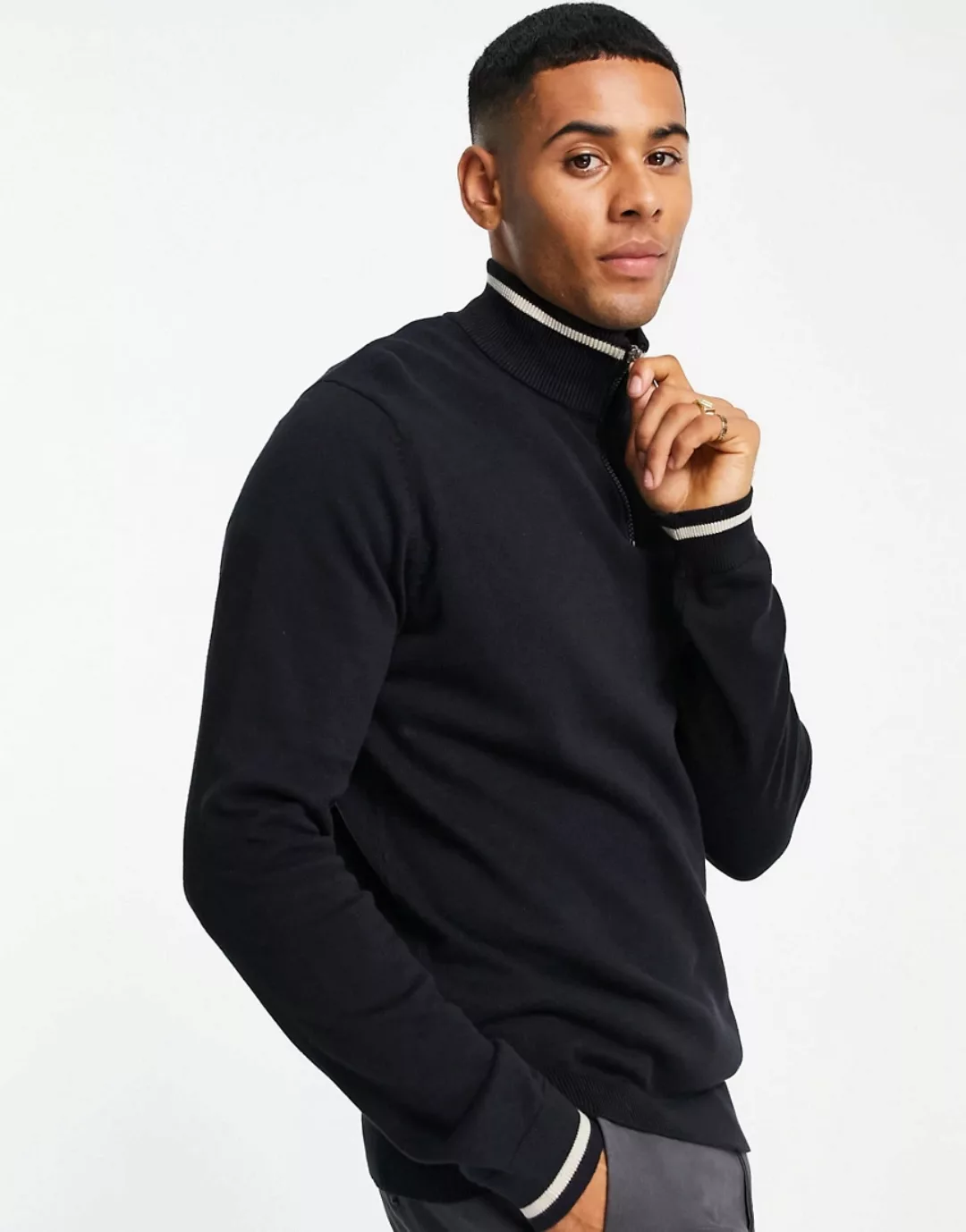 Only & Sons – Pullover in Schwarz mit kurzem Reißverschluss günstig online kaufen