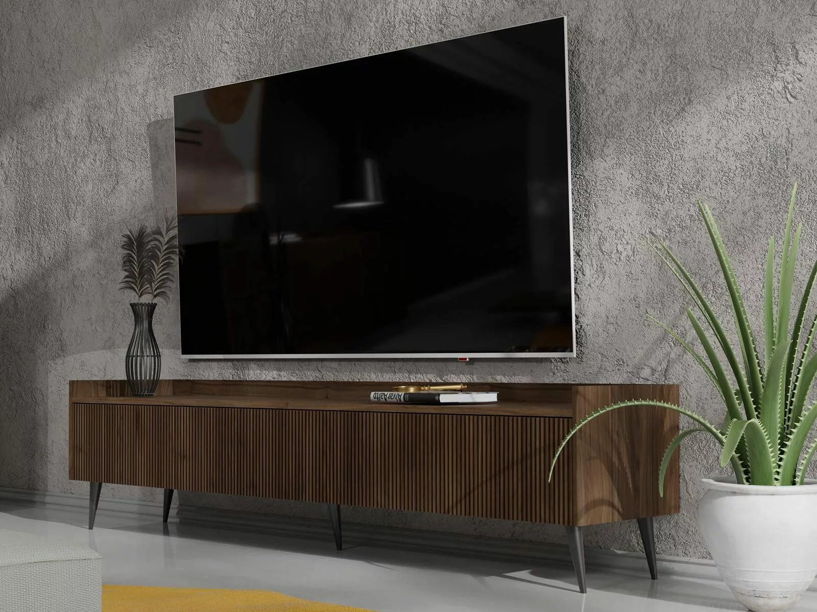 Compleo TV-Schrank dreitürig, Japandi design, Lamellenoptik günstig online kaufen