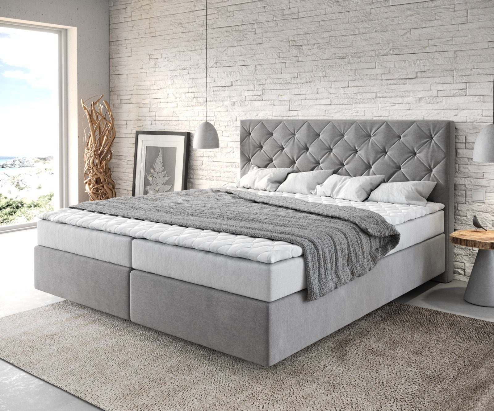 DELIFE Boxspringbett Dream-Great, Mikrofaser Grau 180x200 günstig online kaufen