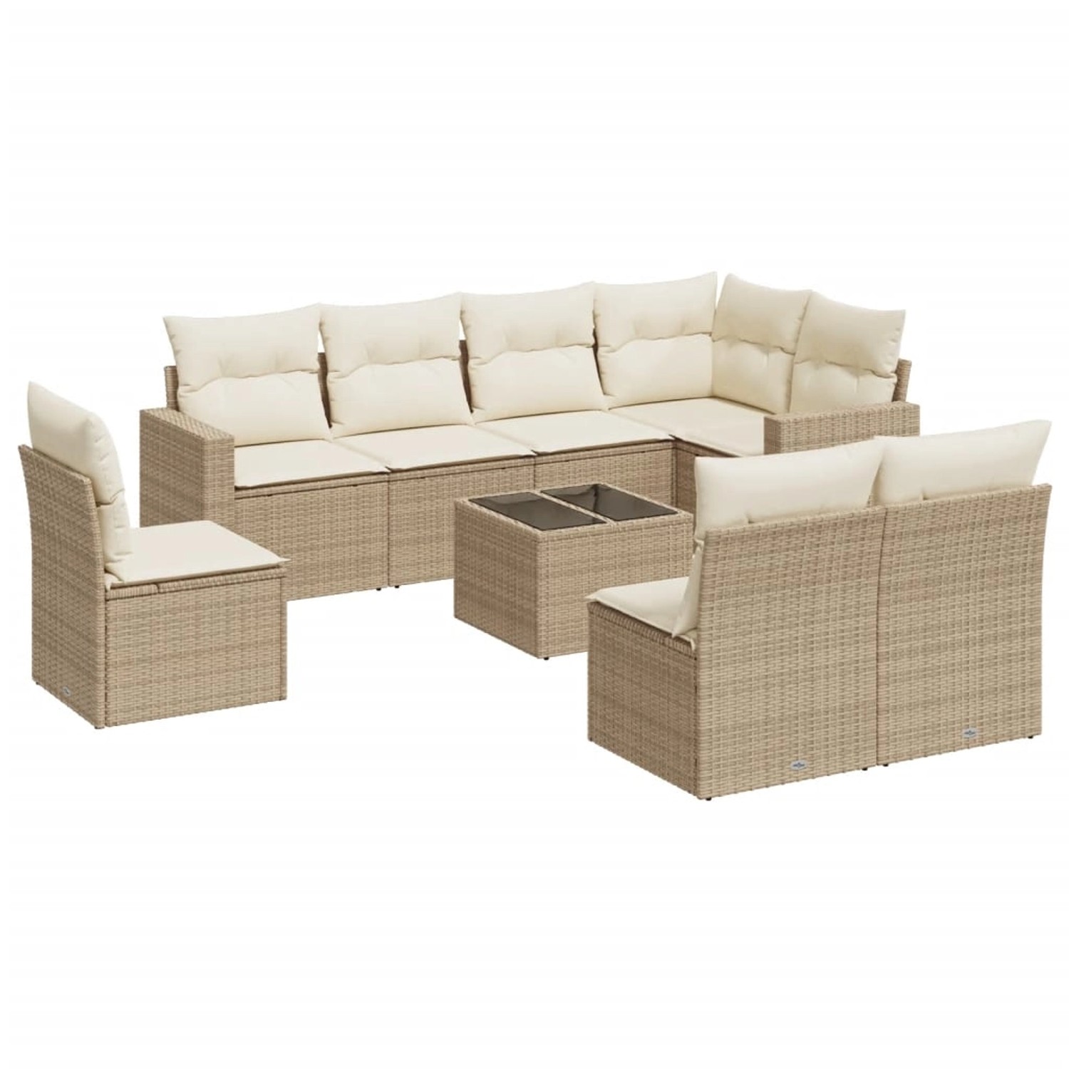 vidaXL 9-Tlg Garten-Sofagarnitur mit Kissen Beige Poly Rattan 3219068 günstig online kaufen