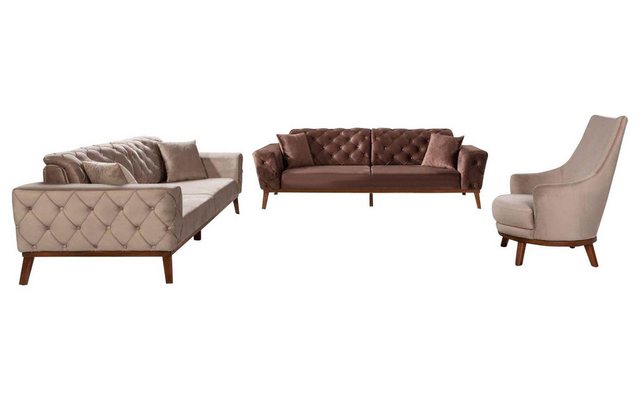 JVmoebel Sofa Sofagarnitur Sofa 3+3+1 Sitz Wohnzimmer Braun Sessel Stoff, M günstig online kaufen