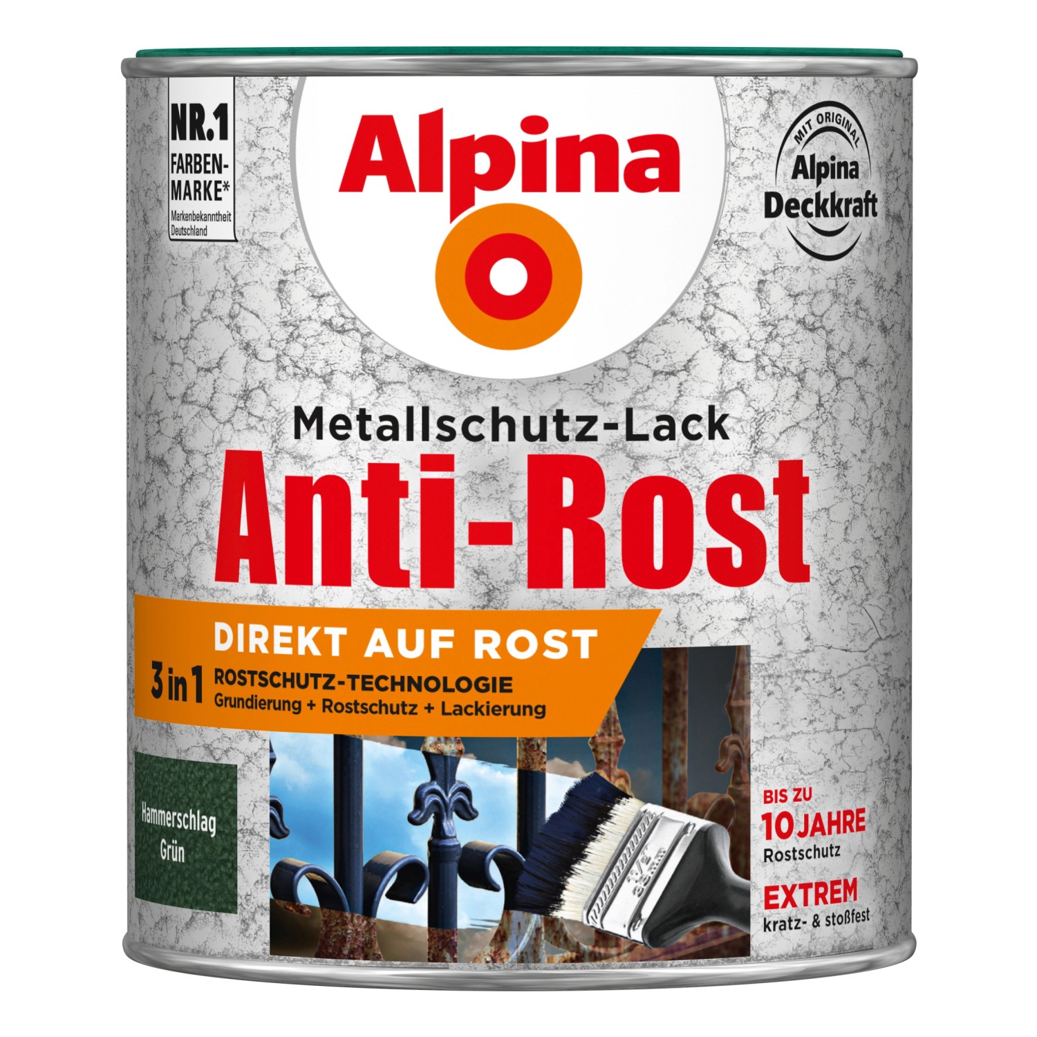 Alpina Metallschutz-Lack Anti-Rost Grün Hammerschlag 750 ml günstig online kaufen
