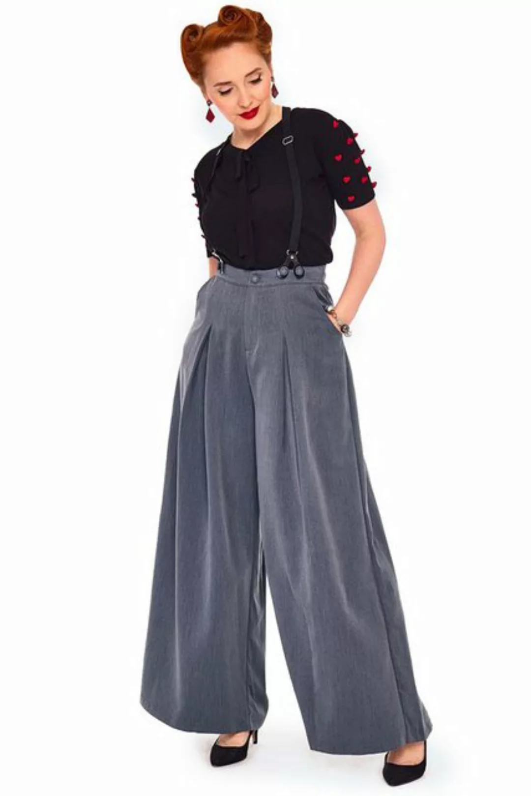 Voodoo Vixen Marlene-Hose Khloe Grey Vintage Trousers 40er Jahre Stil günstig online kaufen