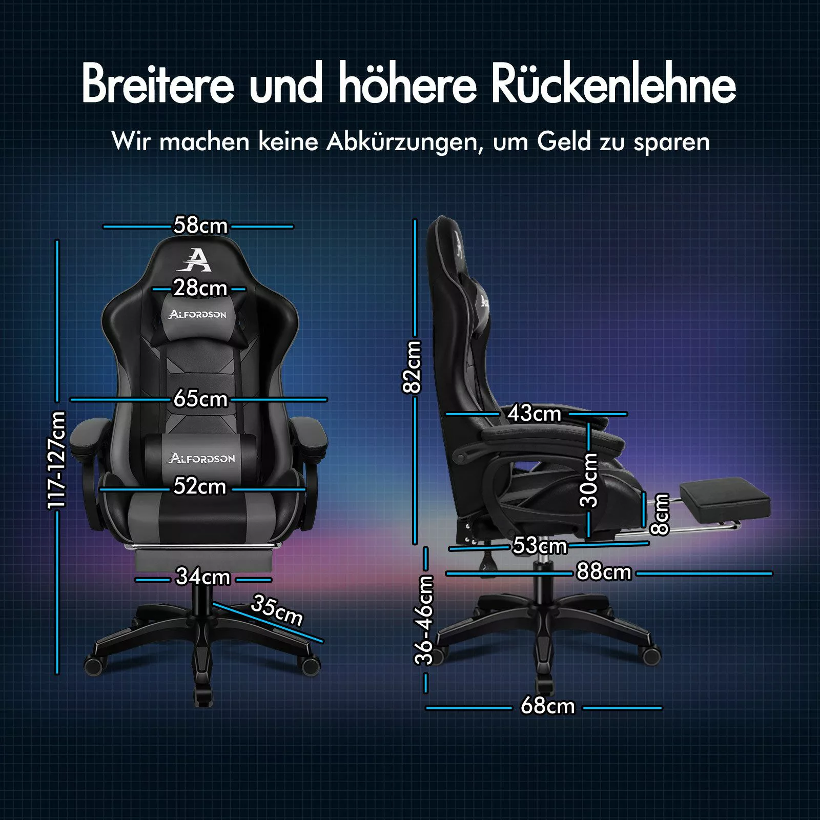 ALFORDSON Gaming-Stuhl mit Massage-Lendenkissen, X-Large, 5 günstig online kaufen
