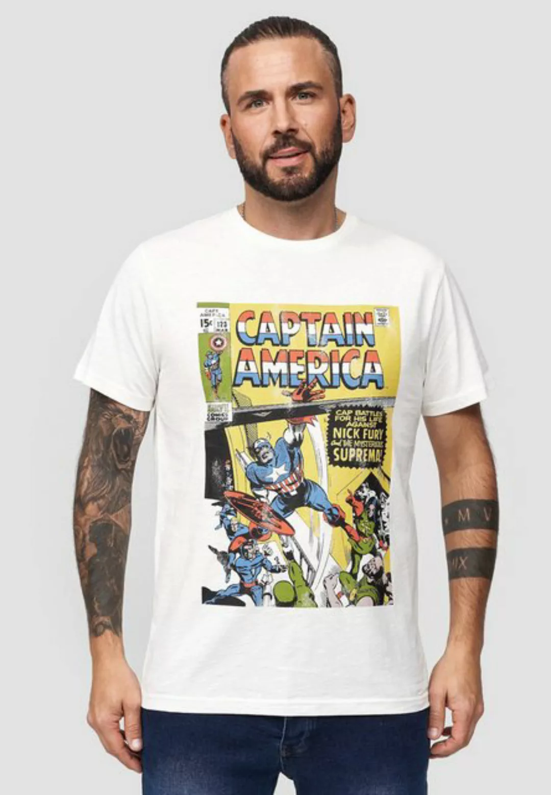 Recovered T-Shirt Marvel Captain America Battles GOTS zertifizierte Bio-Bau günstig online kaufen