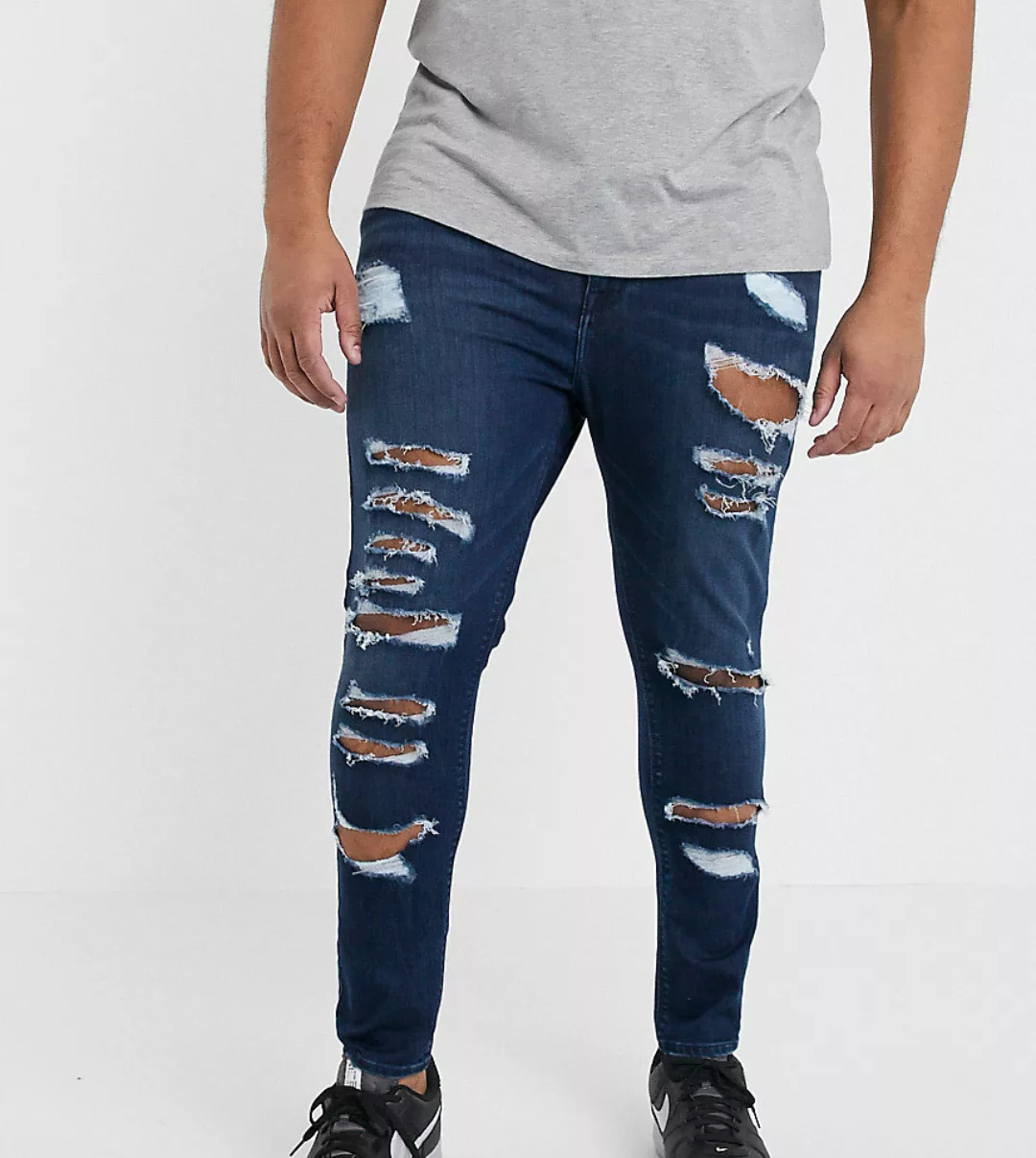 ASOS DESIGN Plus – Dunkelblau verwaschene Spray on-Jeans mit Power-Stretch günstig online kaufen