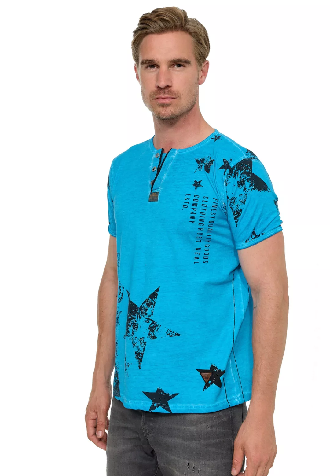Rusty Neal T-Shirt, mit Skull-Print und Knopleiste günstig online kaufen