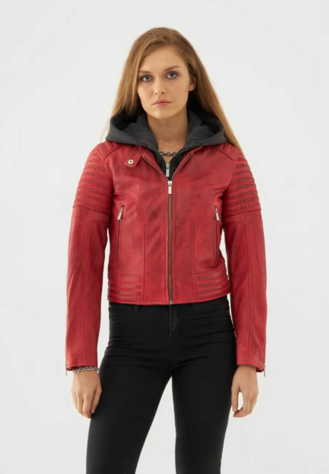 Bolongaro Trevor Lederjacke ROBYN HOODIED BIKER Weiches Leder, gewalkte Obe günstig online kaufen