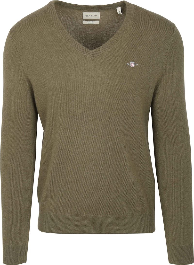 Gant Pullover V-Ausschnitt Wool Blend Army Grün - Größe M günstig online kaufen