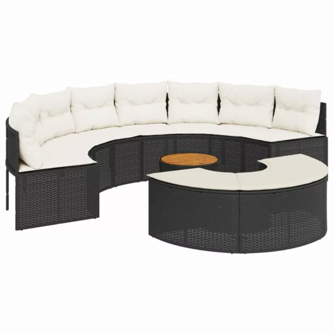 vidaXL Loungesofa 3-tlg. Garten-Sofagarnitur Halbrund Schwarz Poly-Rattan, günstig online kaufen