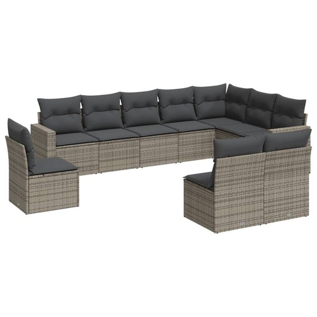 vidaXL Sofaelement 10-tlg. Garten-Sofagarnitur mit Kissen Grau Poly Rattan günstig online kaufen