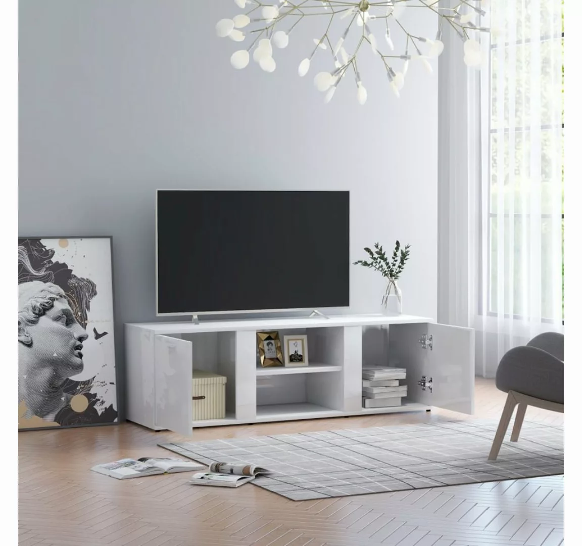 vidaXL TV-Schrank TV-Schrank Hochglanz-Weiß 120 x 34 x 37 cm Spanplatte Low günstig online kaufen