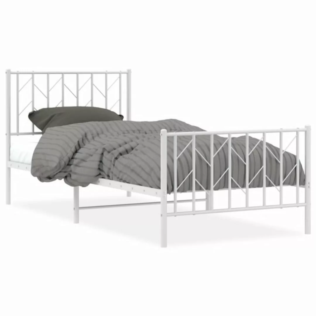 vidaXL Bettgestell, Bettrahmen mit Kopf- und Fußteil Metall Weiß 90x190 cm günstig online kaufen