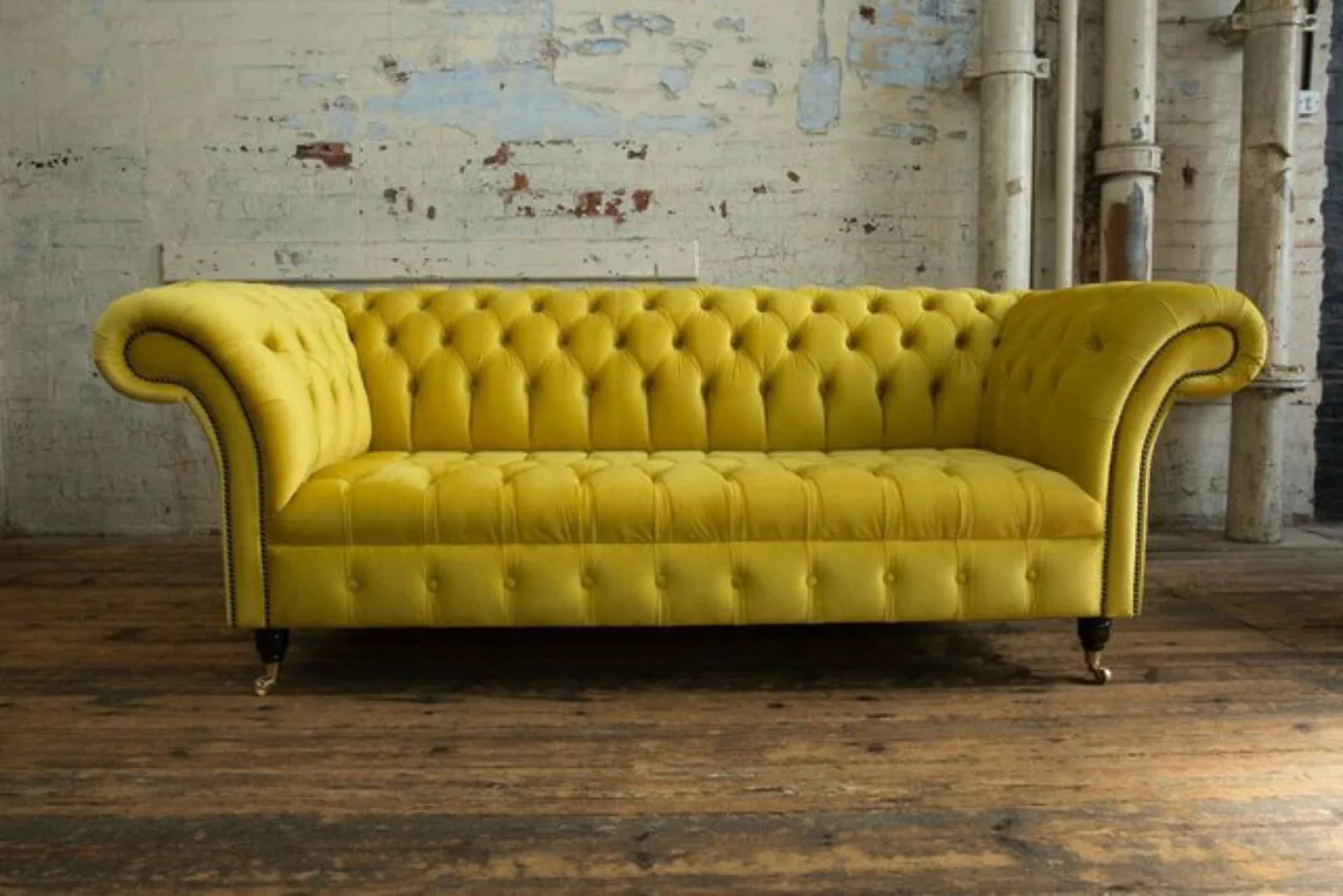 JVmoebel Chesterfield-Sofa Gelbe Textil Chesterfield Sofa Couch Polster Sto günstig online kaufen