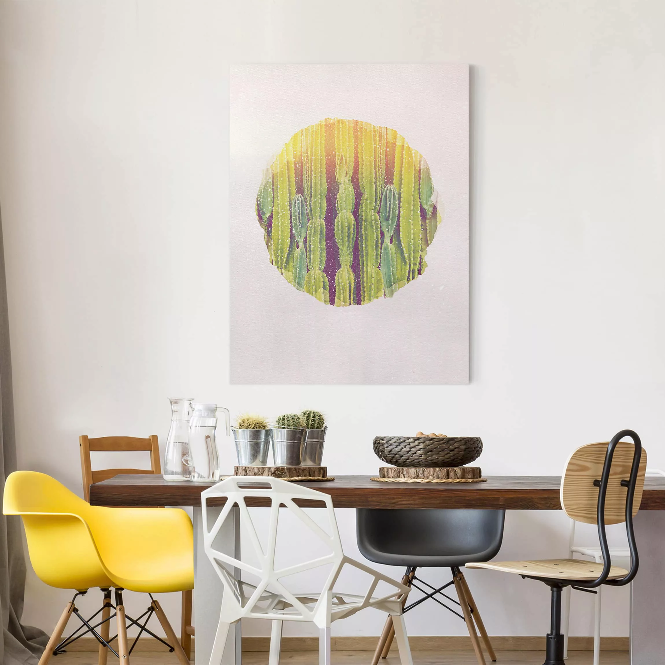 Leinwandbild Blumen - Hochformat Wasserfarben - Kaktus Wand günstig online kaufen