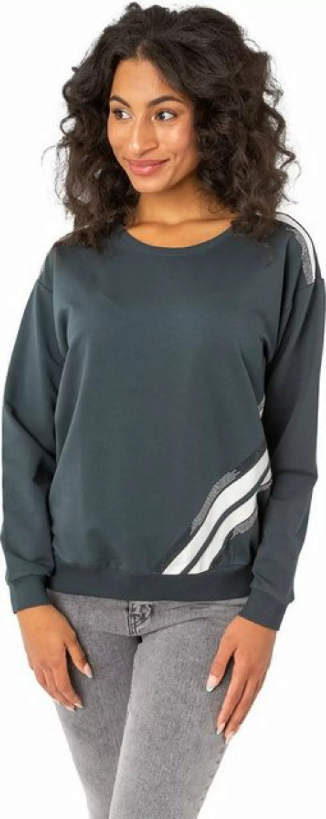 Gio Milano Sweatshirt G27-7125 mit abgesetzten Streifen und Strassbesatz günstig online kaufen