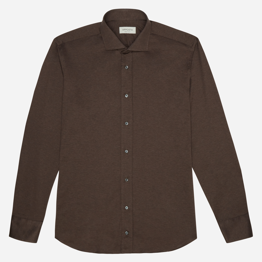Hemd  einfarbig  braun 100% reine baumwolle jersey doppelt gezwirnt, kragen günstig online kaufen