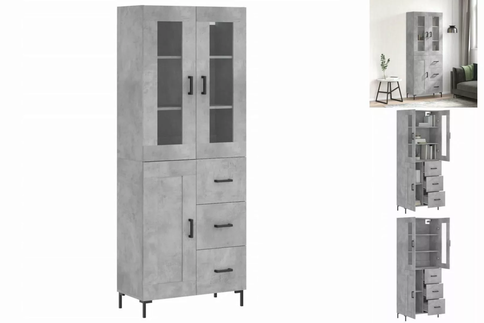 vidaXL Vitrine Highboard Betongrau 69,5x34x180 cm Spanplatte Glas Vitrine günstig online kaufen