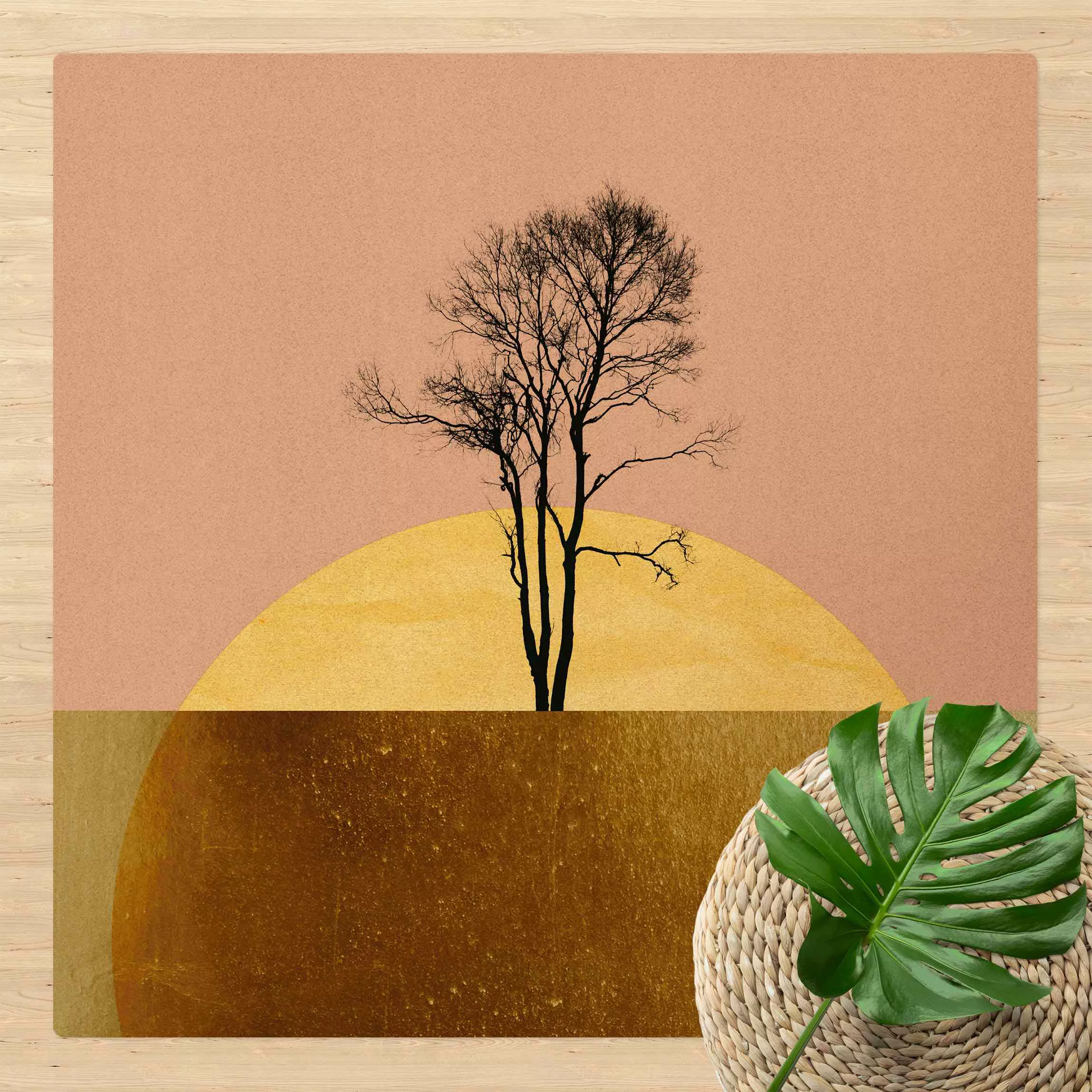 Kork-Teppich Goldene Sonne mit Baum günstig online kaufen