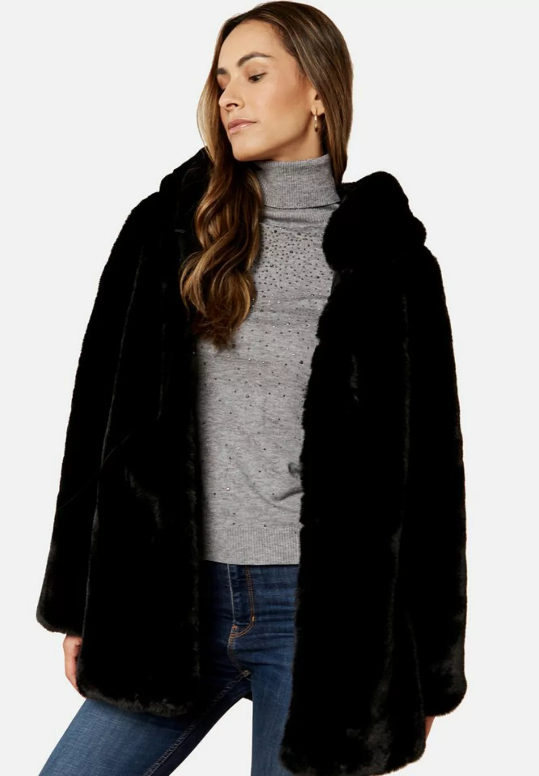 GINI LONDON Outdoorjacke Gini Hooded Long Sleeve Faux Fur Gini Langarm-Kuns günstig online kaufen