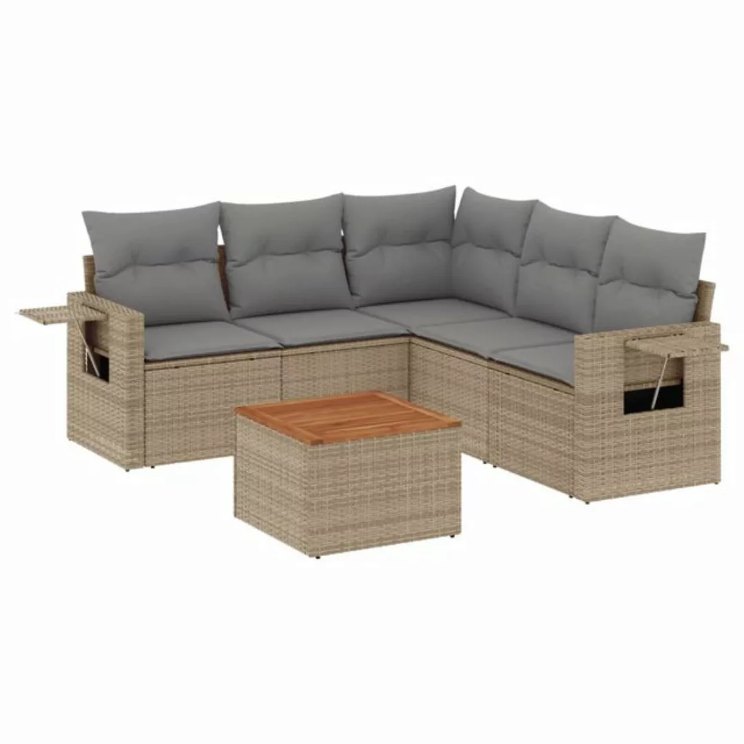 vidaXL Sofaelement 6-tlg. Garten-Sofagarnitur mit Kissen Beige Poly Rattan günstig online kaufen