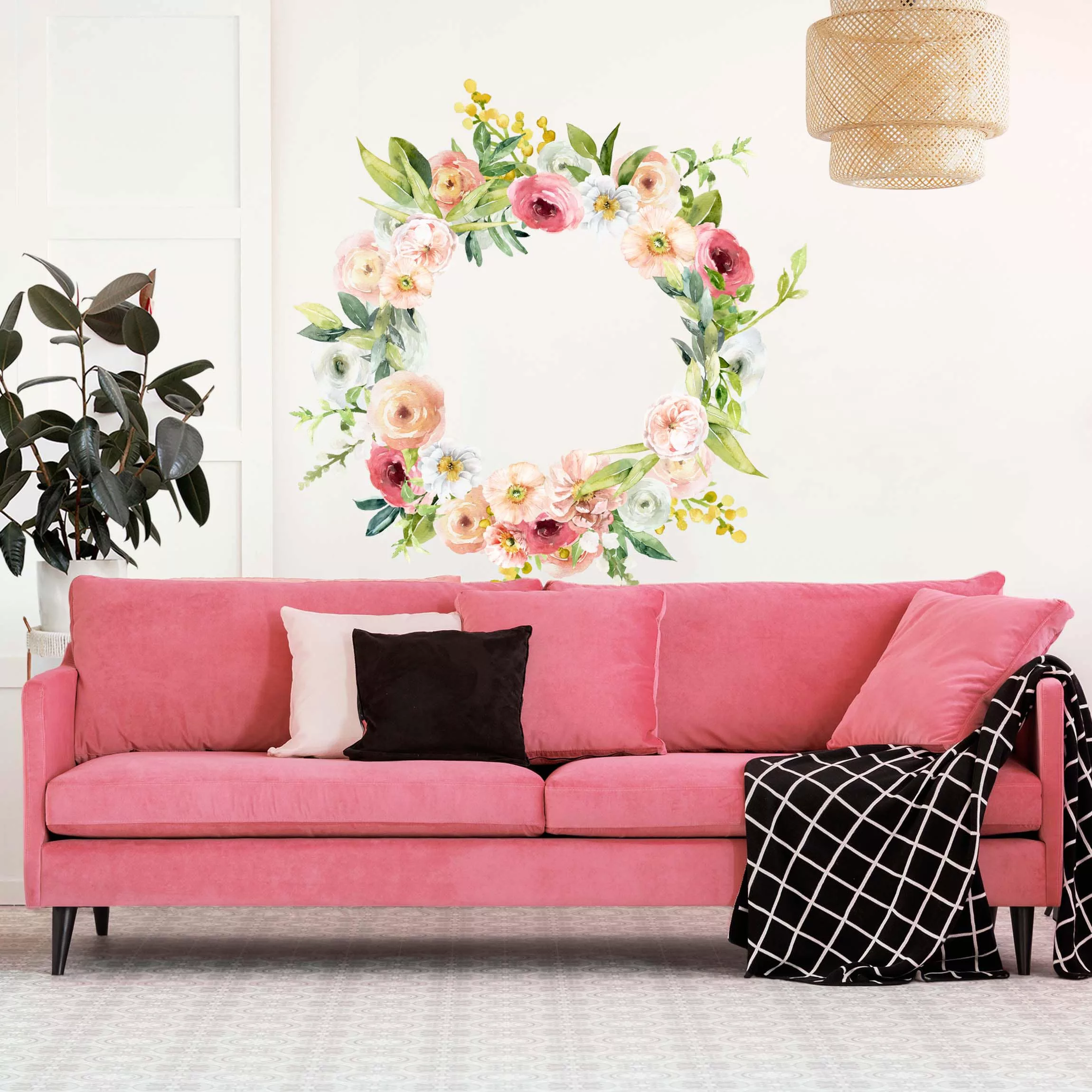 Wandtattoo Aquarell Rosa Blüten Kranz XXL günstig online kaufen