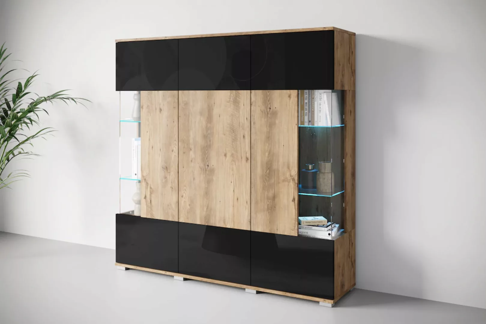 INOSIGN Highboard "Kenia", Modernes Highboard, mit Glastüren, Breite 135 cm günstig online kaufen