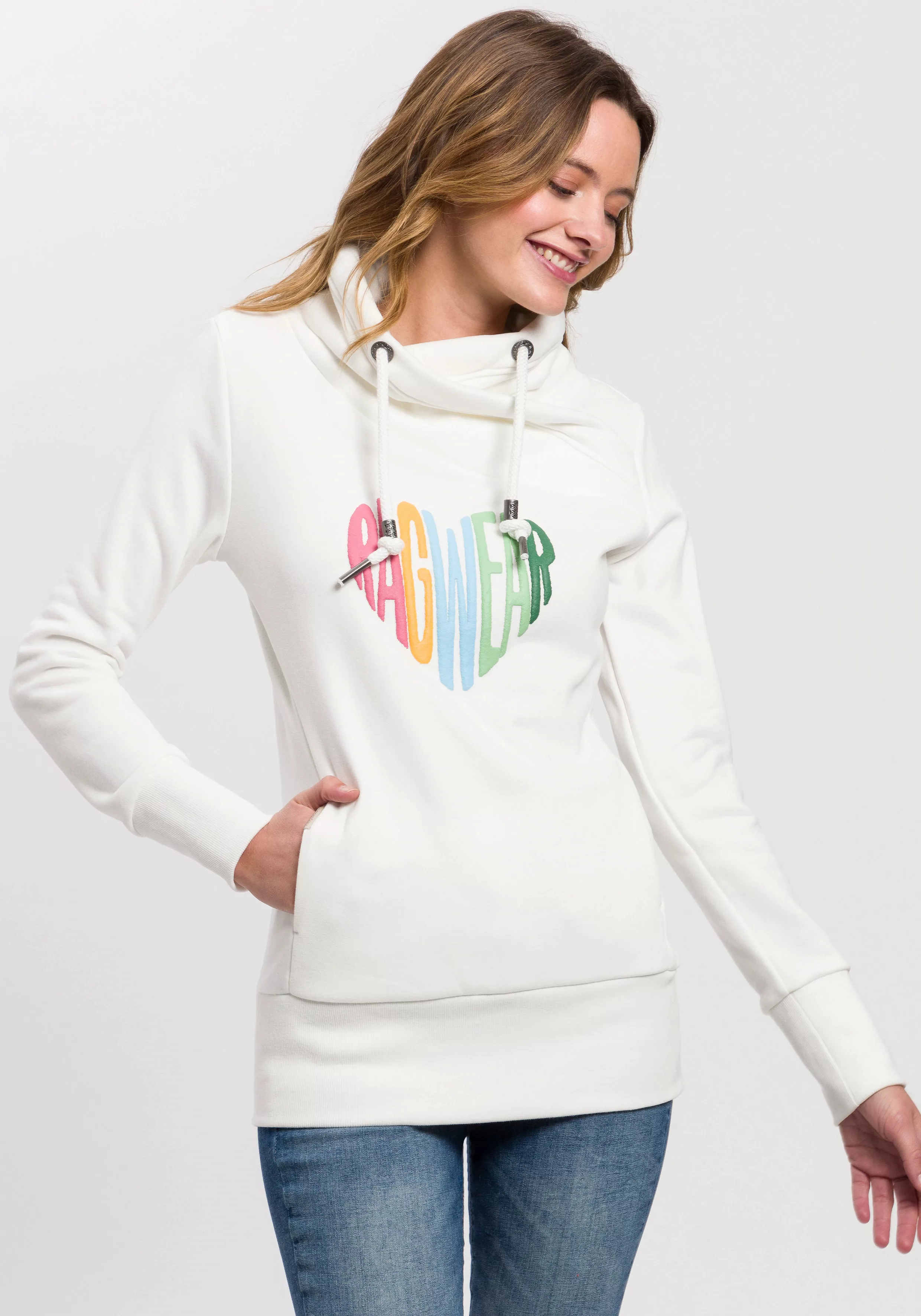 Ragwear Sweater "NESKA LOVE O", mit asymetrischem Schalkragen im Rainbow Pr günstig online kaufen