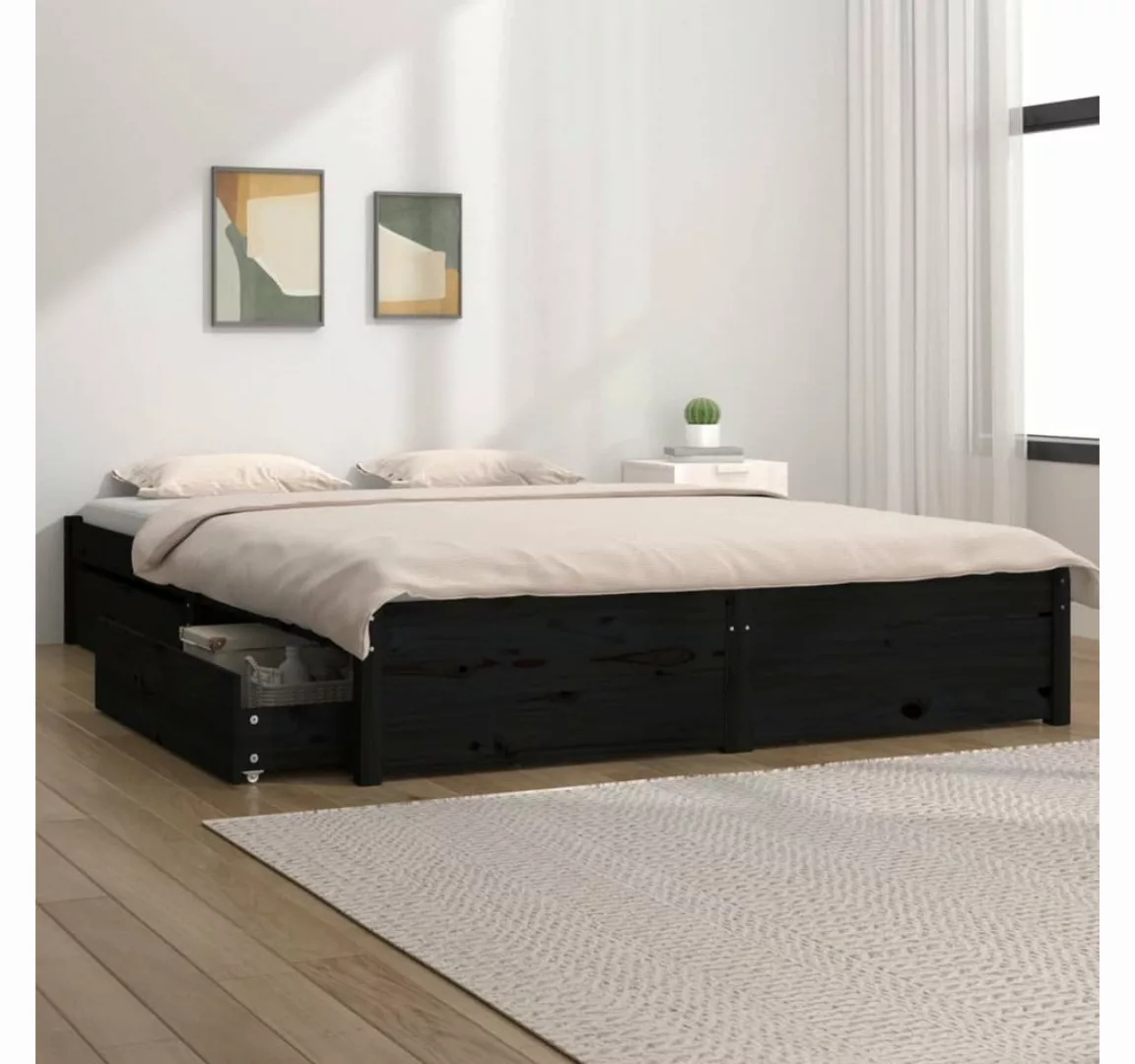 furnicato Bett mit Schubladen Schwarz 135x190 cm günstig online kaufen