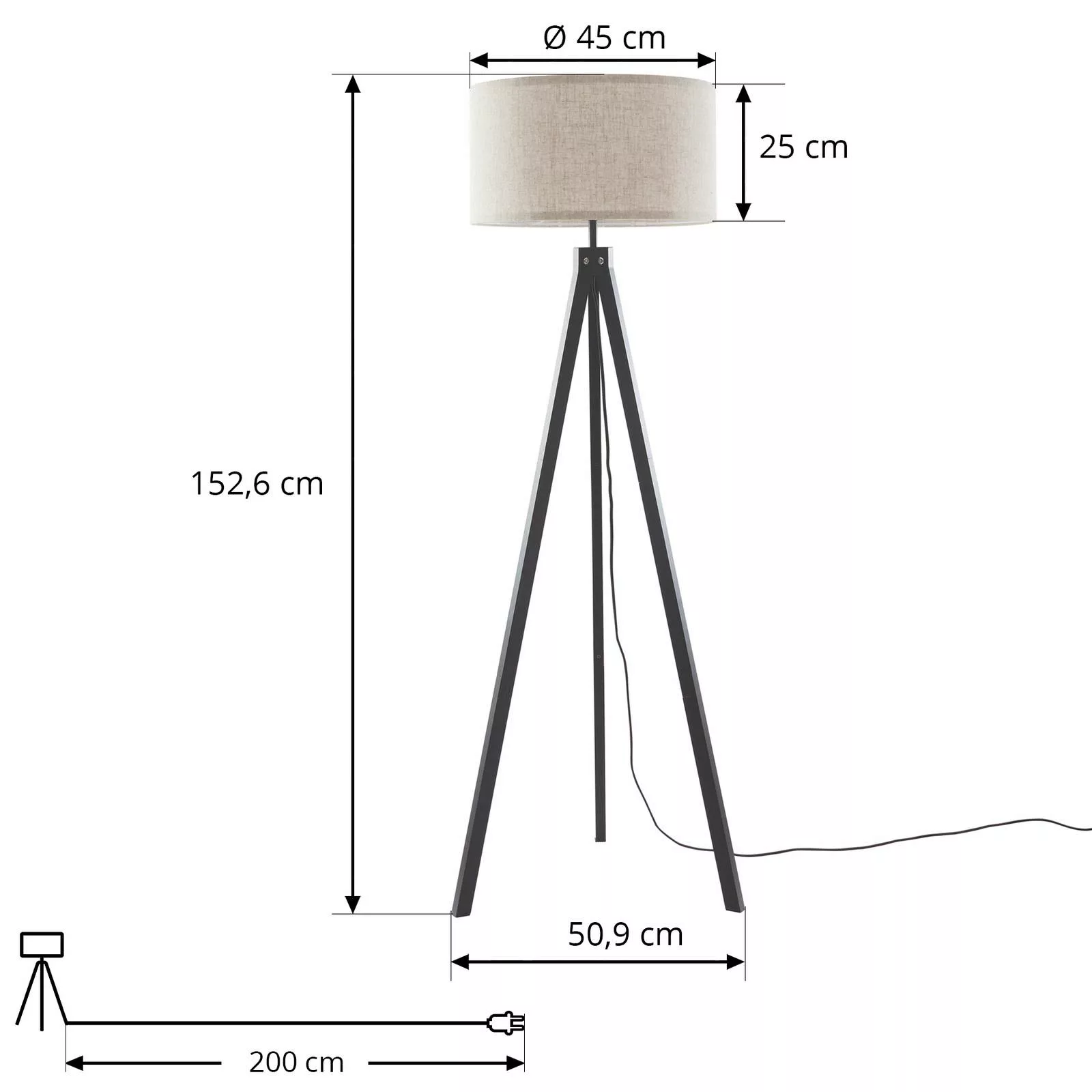 Lindby Stehleuchte Herry, schwarz, Holz, Dreibein, 153 cm günstig online kaufen