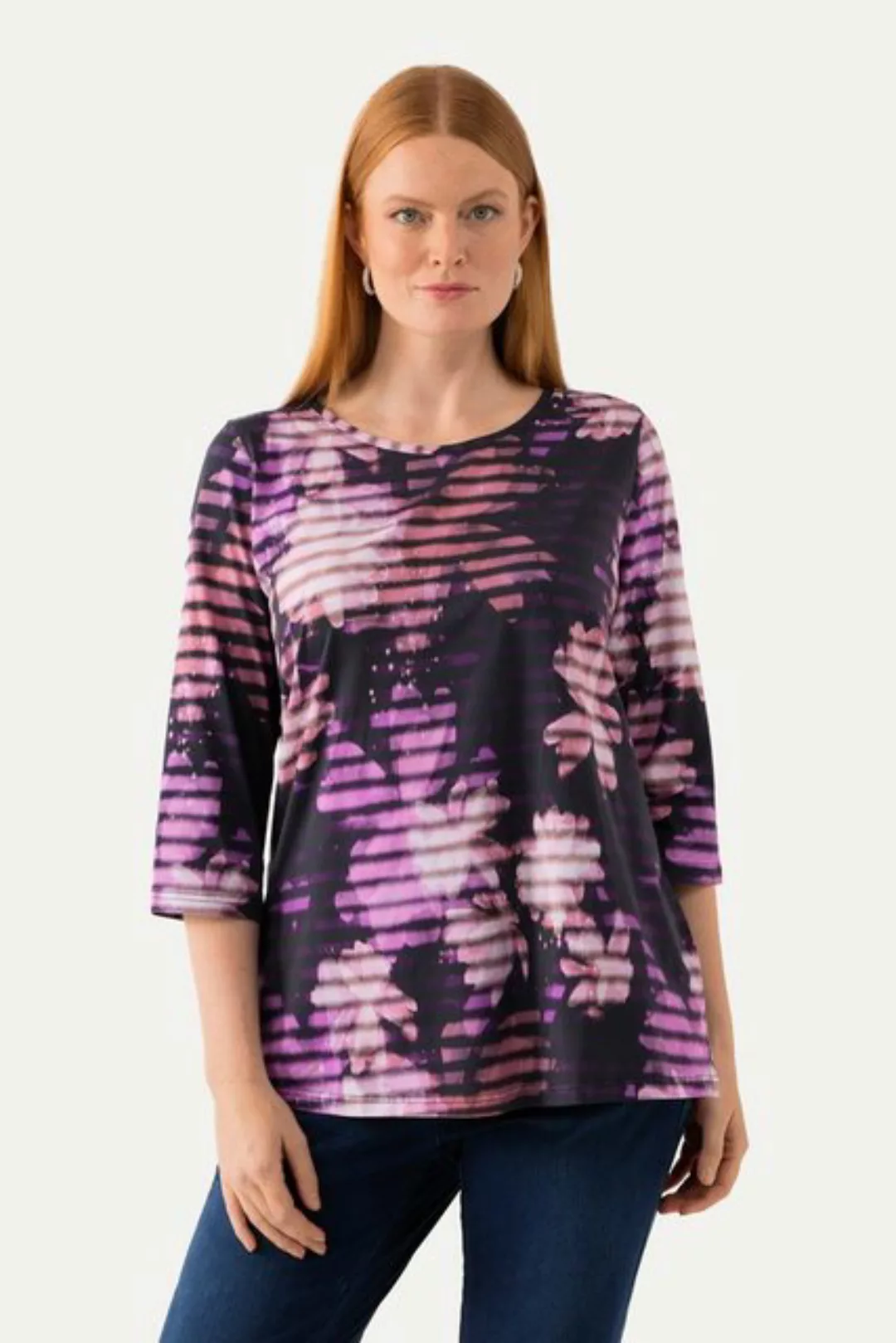 Ulla Popken Rundhalsshirt Shirt Pima Cotton A-Linie Rundhals 3/4-Arm günstig online kaufen