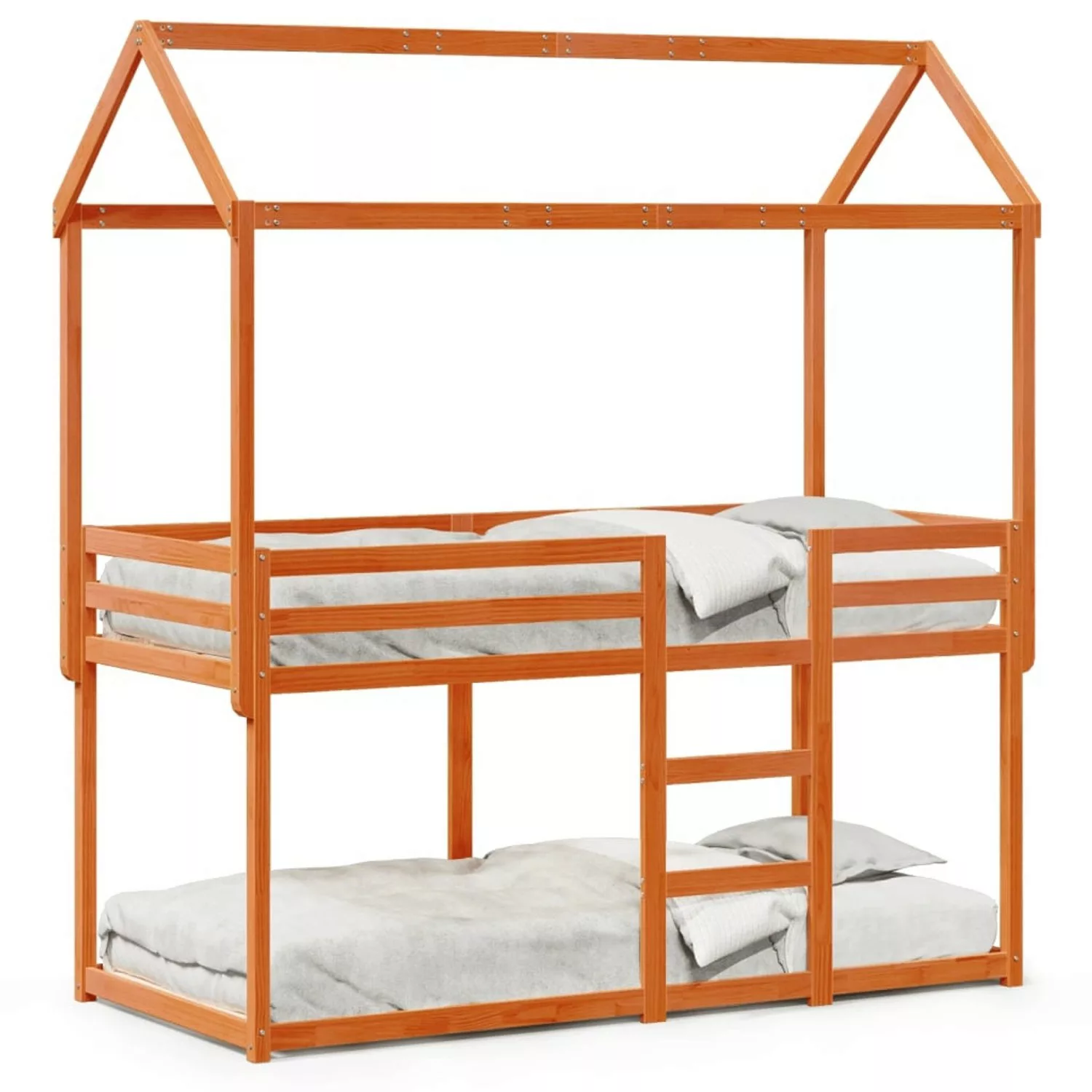 vidaXL Bett, Etagenbett mit Dach Wachsbraun 90x190 cm Massivholz Kiefer günstig online kaufen