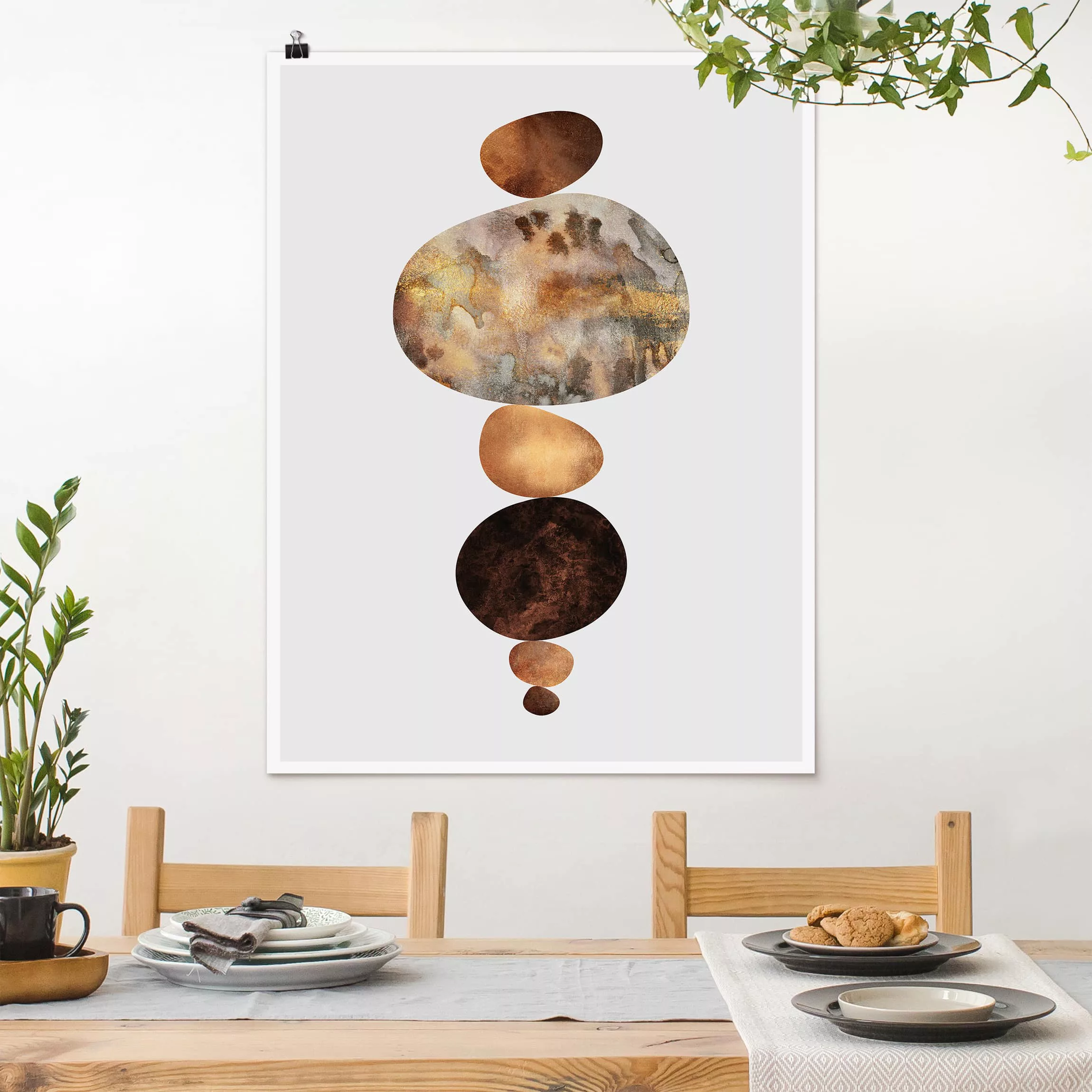 Poster Kunstdruck - Hochformat Balance Weiß Gold günstig online kaufen