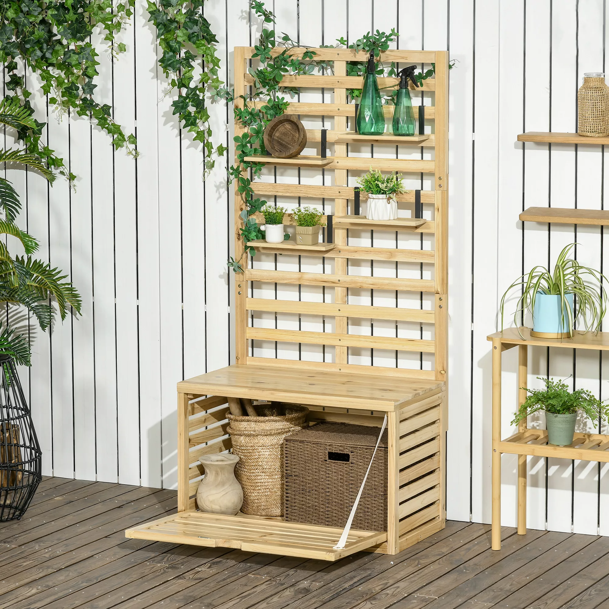 Outsunny Aufbewahrungsbox mit Rankhilfe  Gartentruhe als Auflagenbox mit Ab günstig online kaufen