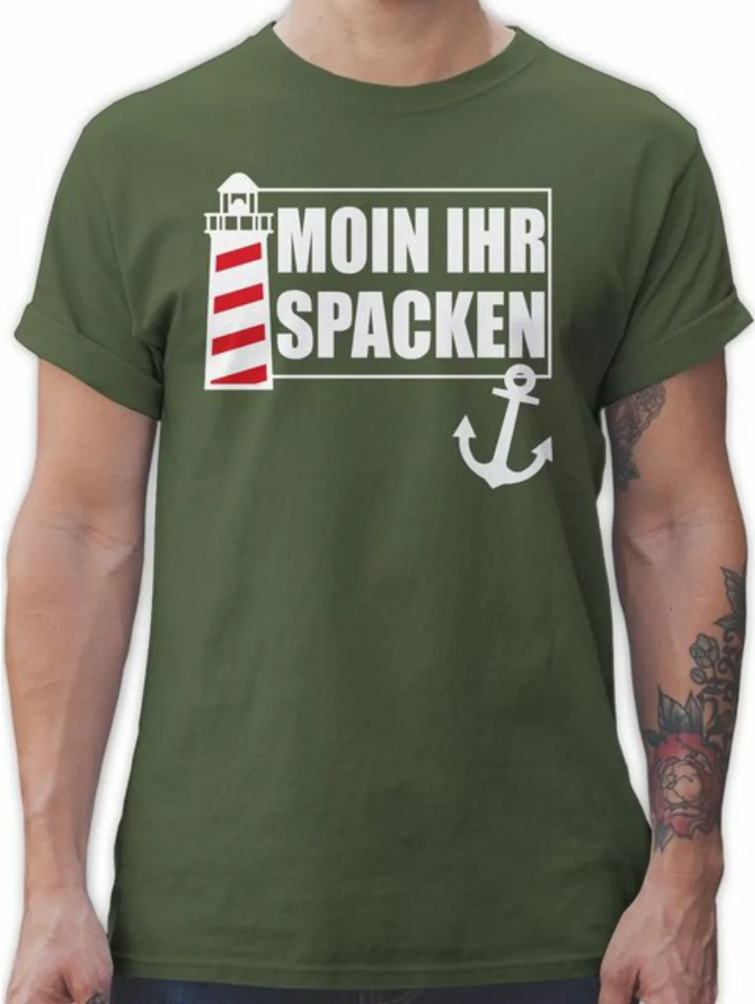 Shirtracer T-Shirt Moin ihr Spacken mit Leuchtturm - weiß Sprüche Statement günstig online kaufen