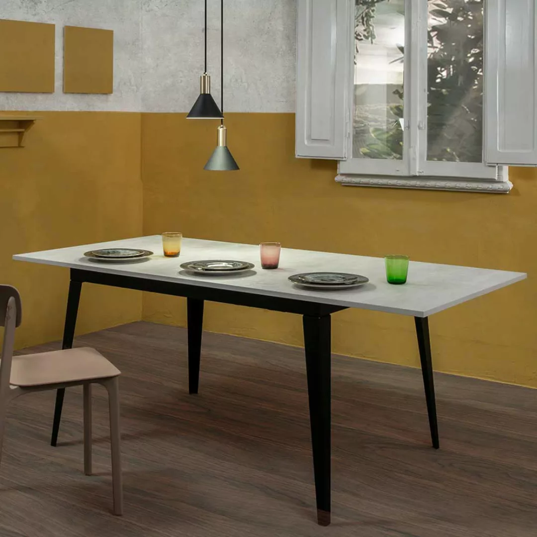 Tisch Esszimmer in Antikweiß und Schwarz verlängerbar günstig online kaufen